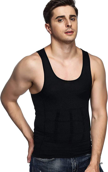 Odoland Mens 5 Pack Body Shaper Slimming Tummy Vest Thermal Compression Shirt Tank Top Shapewear, Black*5, L