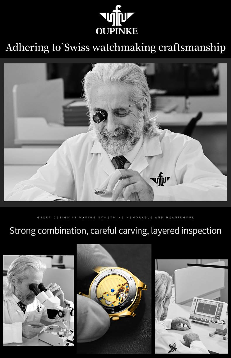 OUPINKE Mens Automatic Watches Diamond Skeleton Self Winding Luxury Dress Wrist Watch Sapphire Crystal Tungsten Steel