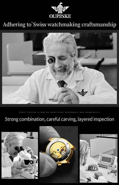 OUPINKE Mens Automatic Watches Diamond Skeleton Self Winding Luxury Dress Wrist Watch Sapphire Crystal Tungsten Steel