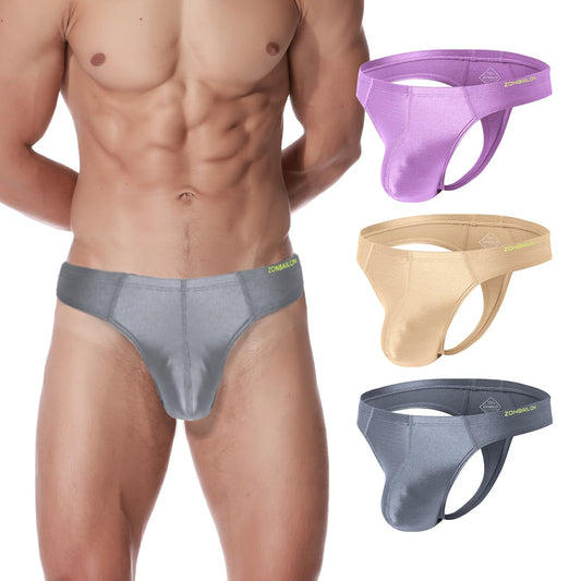 MUEBAIRES Men‘s Ice Silk Thong Sexy Pouch Bulge G String Underwear in Multiple Colors 2XL 3 Pack