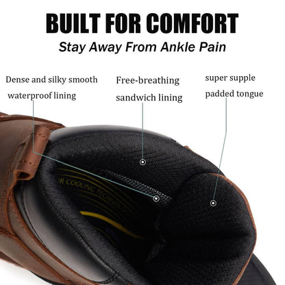 Men's 6" Heavy Duty Soft Toe Waterproof Work Boot GoodyearWelt Oil/Slip Resistant Dual-Density Comfortable Outsole Crazy Horse Leather EH Construction Industrial Safety Work Boots