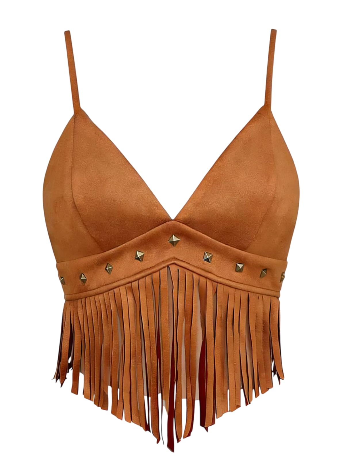 Women’s Western Cowgirl Fringe Top – Faux Suede Country Concert Outfits, Festival Rodeo Nashville Cowboy Cami Shirt (2513B, Brown, M)