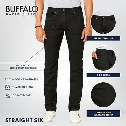 Buffalo David Bitton Men's Straight Six Jeans, Crinkled and Dark Black, 32x30