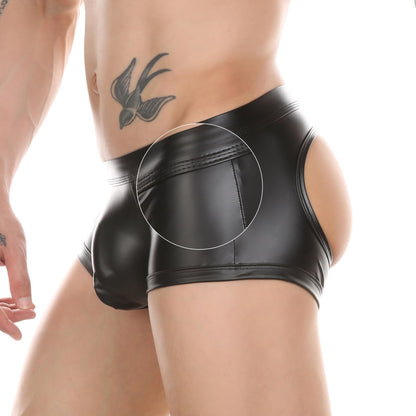 HYIJCSUC Men String Thong Exotic Men's Underwear Thongs and G-strings Sexy Leather Mens Thong Underwear with Bulge Pouch Sexy Thongs & Jock Straps, Gift for Him(XL) Black
