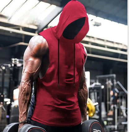Babioboa Men's Dry Fit Workout Athletic Tank Tops with Hoodie, Performance Sleeveless Vest Gym Muscle Shirts(Light Wine Red Small)