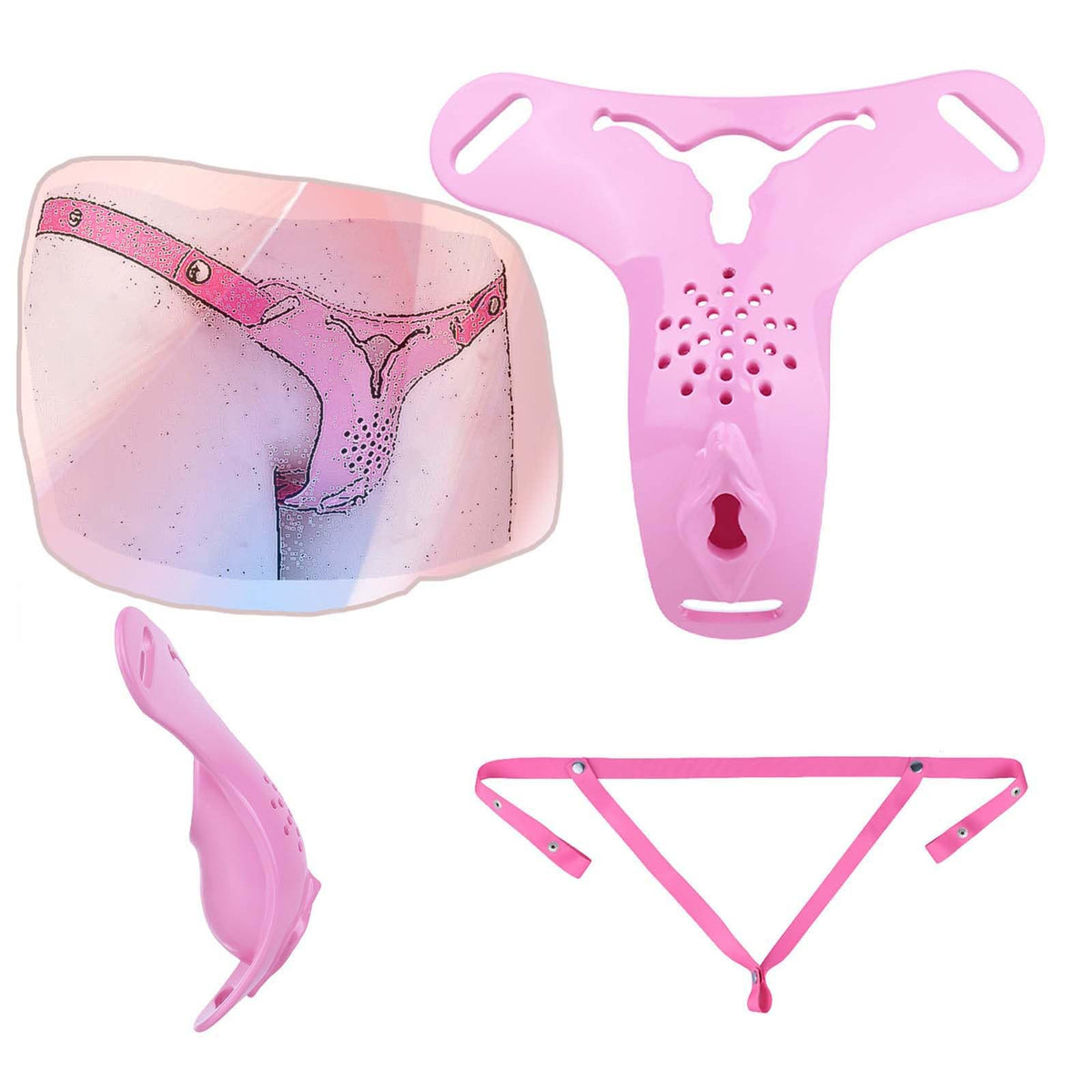 Men's Invisible Training Cage Cross Dressing Set, with Adjustable Belt, Breathable Design Training Set for Sissy Men，Pink Belt：A