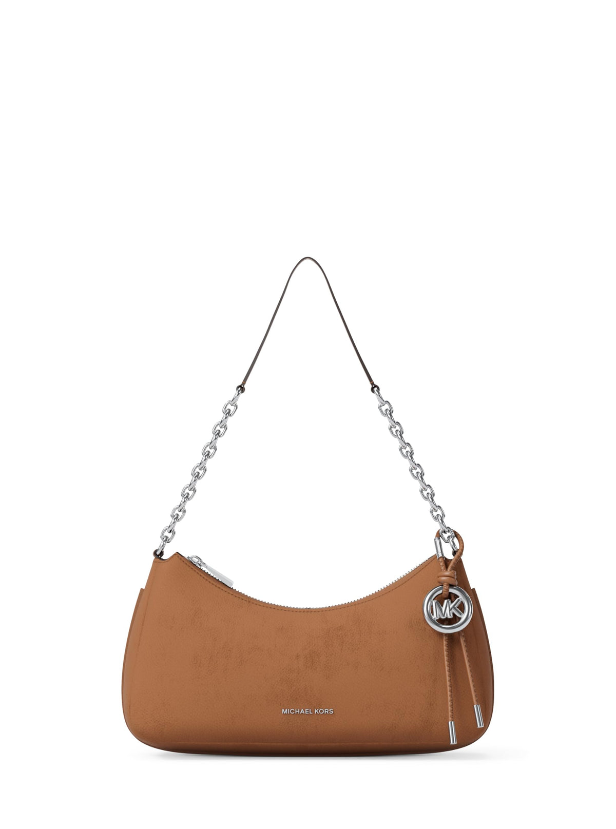 Michael Kors Nolita Medium Chain Pochette Bag, Silver-Tone Hardware/Nubuck Leather/Luggage