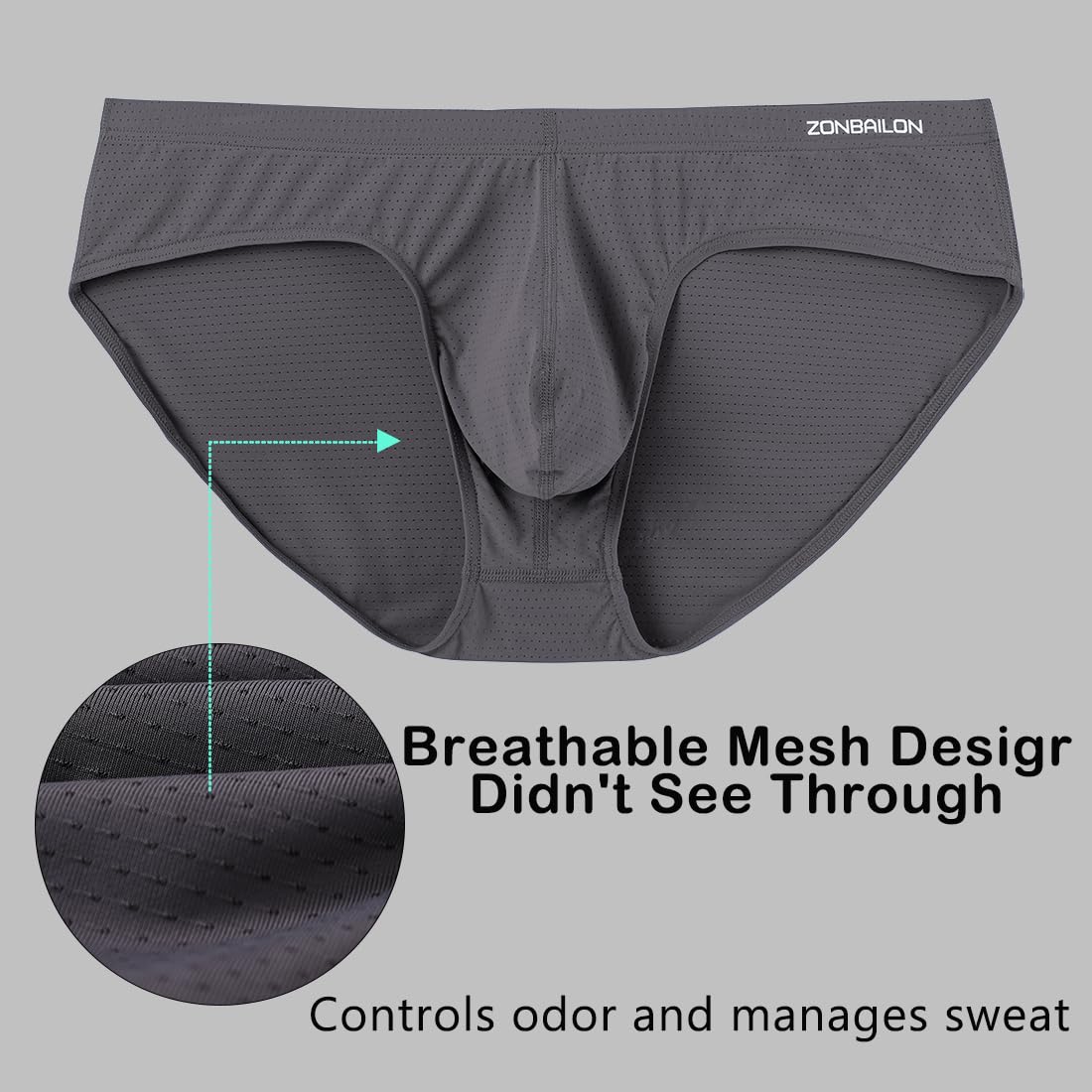 MUEBAIRES Mens Underwear Bikini Briefs with Large Pouch Bulge Breathable Low Rise Sport Enhancing Briefs GRAY 3XL