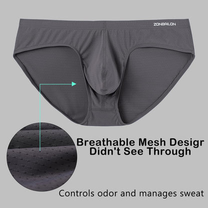 MUEBAIRES Mens Underwear Bikini Briefs with Large Pouch Bulge Breathable Low Rise Sport Enhancing Briefs GRAY 3XL