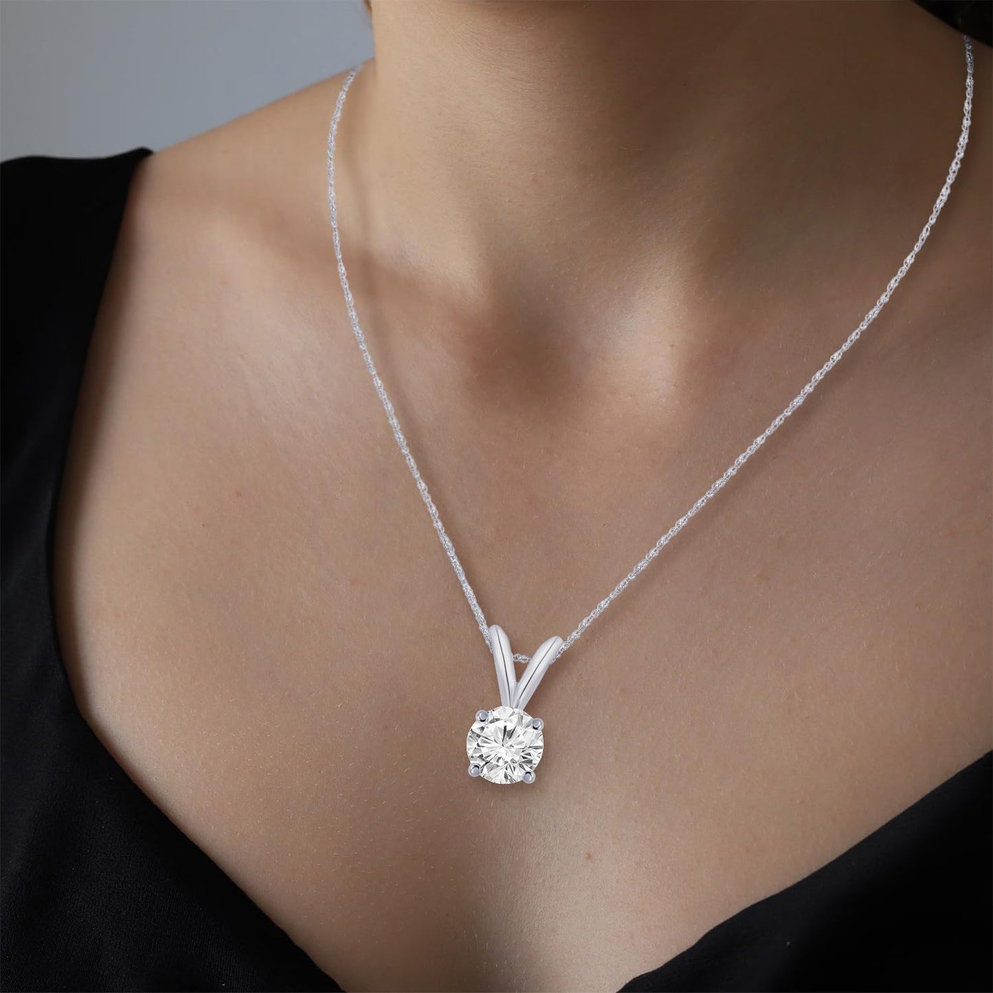 Houston Diamond District 0.5-10 Carat Lab Grown Diamond Solitaire Pendant Necklace, Round Cut Solitaire, 4-Prong Setting, Jewelry for Women (E-F, VS) 14K White Gold 0.5 Carats 16" Gold Chain