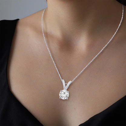 Houston Diamond District 0.5-10 Carat Lab Grown Diamond Solitaire Pendant Necklace, Round Cut Solitaire, 4-Prong Setting, Jewelry for Women (E-F, VS) 14K White Gold 0.5 Carats 16" Gold Chain