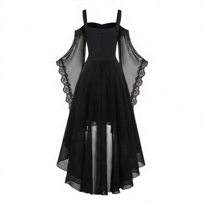 LVOFTJU Witch Costume,Witch Dress Women 2026 Halloween Costumes Woman Adults Medieval Vampire Butterfly Sleeve Mesh Gothic Holiday Cosplay Outfits,Black,S