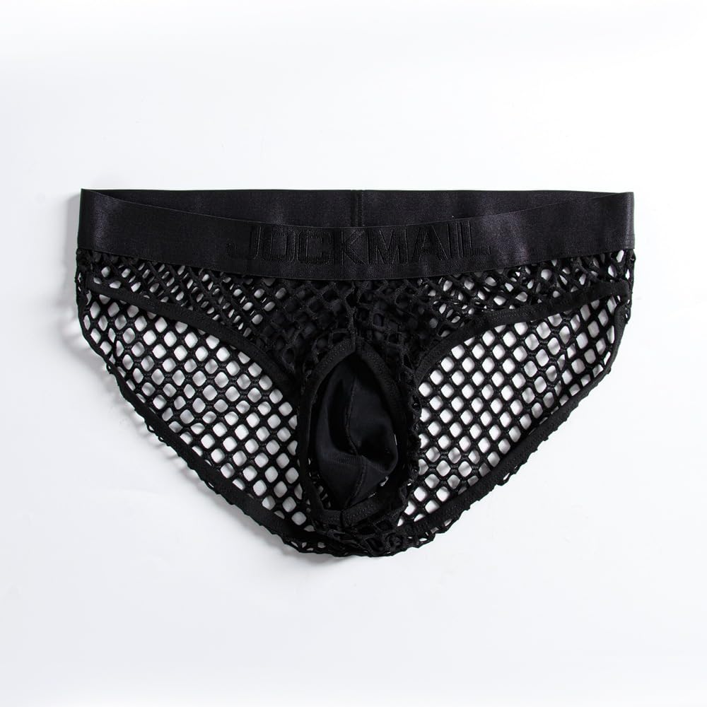 JOCKMAIL Men's Sexy Underwear Briefs Mesh Breathable Comfortable Low Rise Underwear for Men (US, Alpha, X-Large, Regular, Regular, Black)
