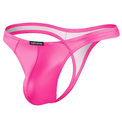 Mens Leather Thong Sexy Shiny Metallic Underwear Low Rise G-string Bikini Swimsuit Sparkly T Back,Pink,Large