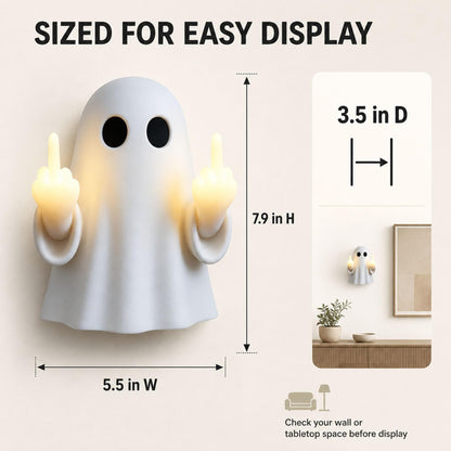 Lanenow Middle Finger Ghost Light, Warm LED Halloween Wall Decor