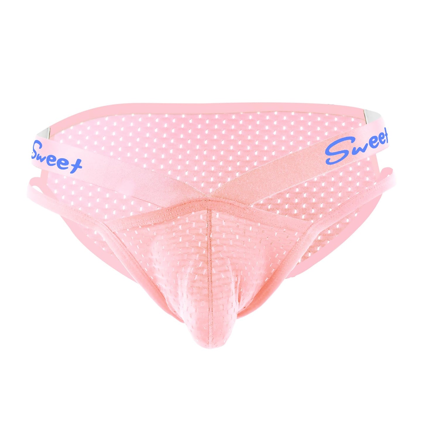 WEIMZC Ice Silk Men’s Sexy Thong Underwear – Breathable Mesh G String with “Sweet” Embroidery, Soft Sexy Lingerie Briefs for Men（DPink-M）