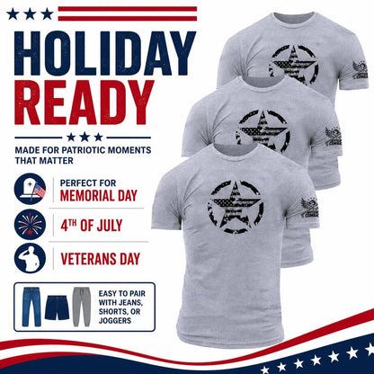 Distressed Star American Flag T-Shirt 3 Pack Patriotic USA Graphic Tee, Military Style Shirt, 4th of July Gift for Men Women