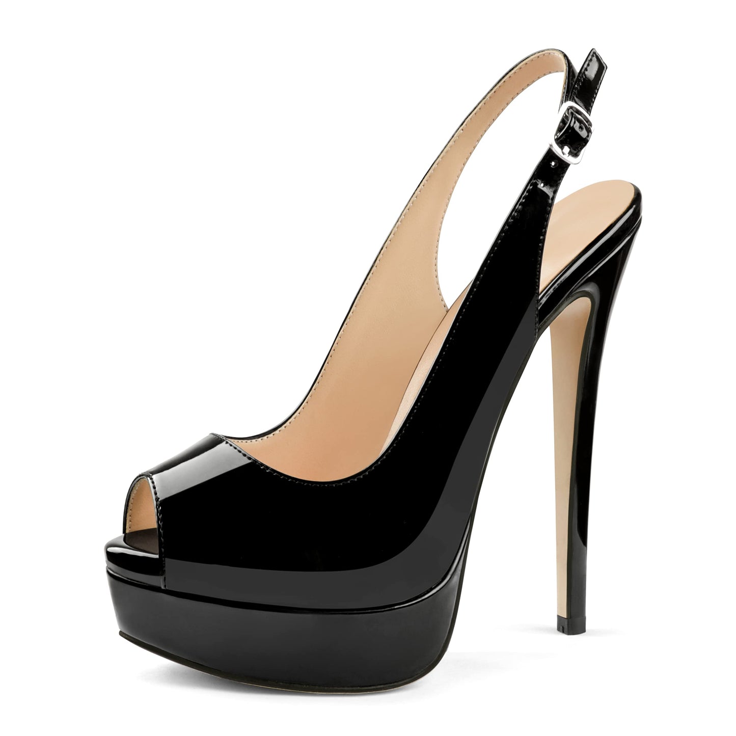 Women's Slingback Heels Peep Toe Platform Pumps, Black, US8.5