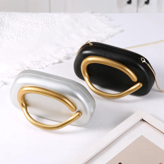 Dreubea Minimalist Gold-Tone Art Deco Clutch Bag – Elegant Metallic Accent Evening Handbag Purse for Women Black