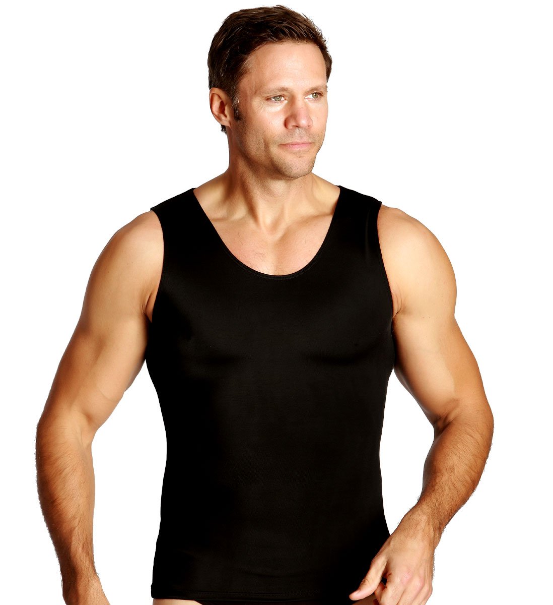Insta Slim - Made in USA - 3 Pack - Compression Muscle Tank Top Body Shaper for Men. Tummy Control Slimming Shapewear Undershirt for Gynecomastia, Beer Belly & Back Support (Black, XL)