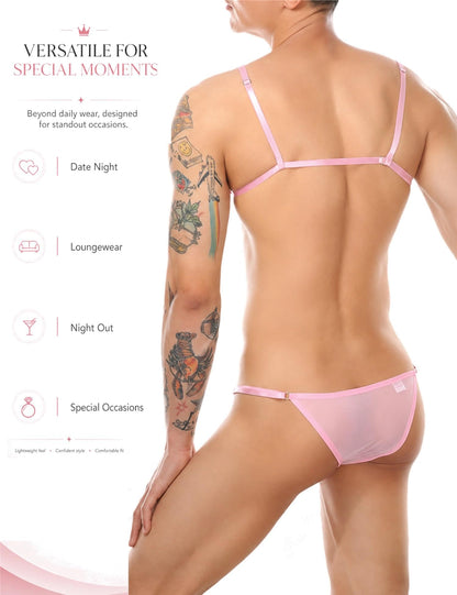 Sissy Lace Bra with Thong Lingeire Set，S-XXL Pink