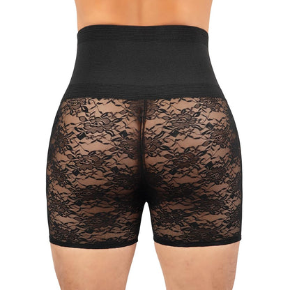 six Pack Men's High Waist Boxer Brief Lace Transparent Shorts, Underwear Bottoms  Black