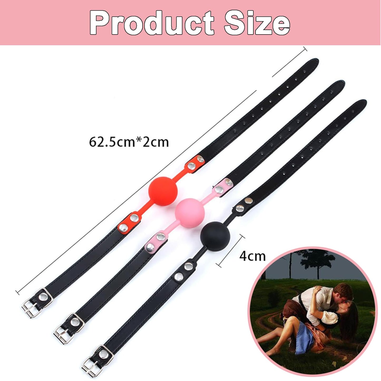Leather Restraints Ball Mouth Plug Silicone Bondage Ball Gag Silicone Bondage Ball Gag for Sex, BDSM Restraints Toys Sex Gag Muzzles (B3)