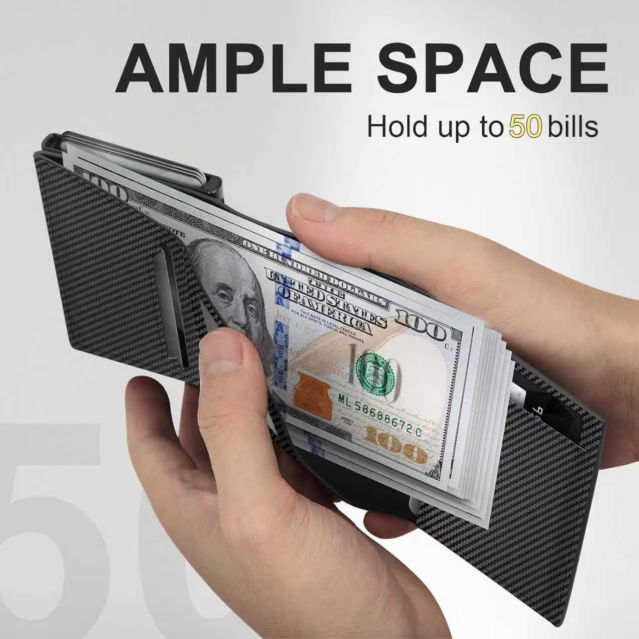 Mens Wallet Card Holder, Mens Minimalist Wallet 6-10 Cards, Slim Compact Wallet with Money Clip & ID Window, RFID Blocking Smart Pop Up Card Wallet, Metal Aluminum Credit Card Holder Bifold Wallet