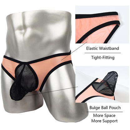 Men's Sexy Mesh Low Rise Underwear Breathable See Through Briefs with Bulge Pouch,Orange 3XL