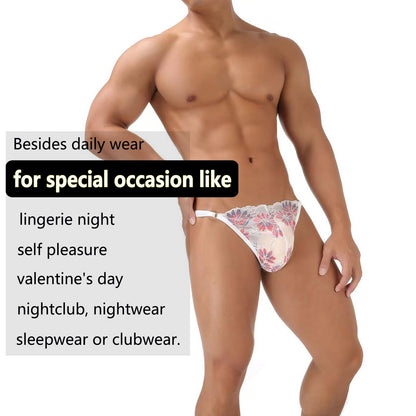 Men's Lace Frilly Sissy Thong Pouch Panties, Feminine G string Underwear For Men Sexy Lingerie Sexy Low Rise G-string Underwear Sheer Mesh Bikini Briefs Gay Lingerie Crossdresser