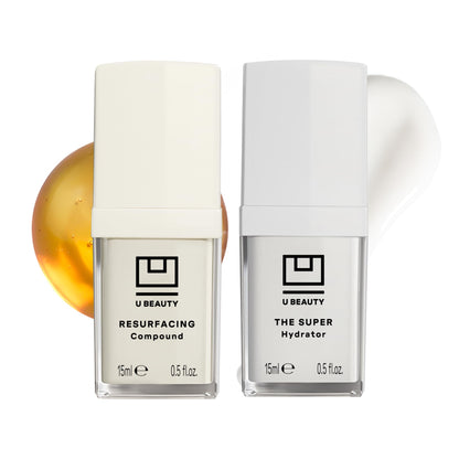 U Beauty - The U Beauty Duo - Resurfacing Compound & SUPER Hydrator Set - Vitamin C & E, Retinol, Hyaluronic Acid - Moisturizing Face Serum Duo for Smooth, Hydrated and Softer Skin, Set of 2 0.5 fl oz
