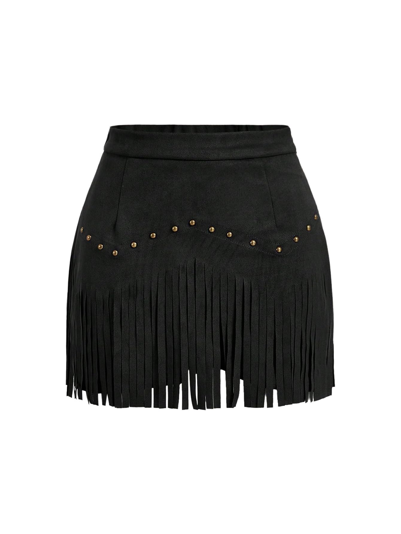 Women's Suede Fringe Sexy Cowgirl Skirts Country Concert Outfit Western High Waisted Skirt Black Small