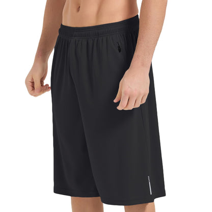 HQUEC Men's Athletic Shorts 12" Long Basketball Workout Shorts Below Knee Loose-Fit with Zipper Pockets Black XL