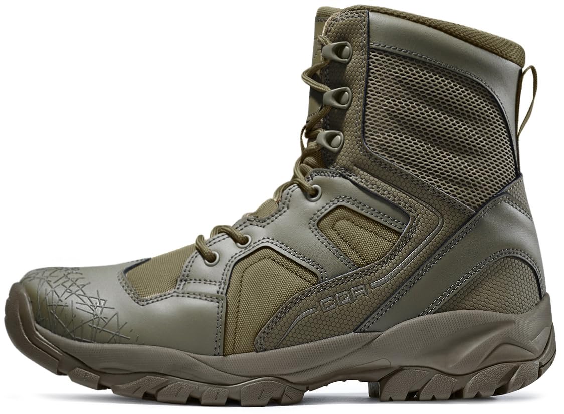 CQR Men's Military Tactical Boots, Lightweight 6 Inches Hiking Combat Boot Durable Breathable Outdoor Work Motorcycle Footwear, Patrol 6 With Zipper Soil Green, 11