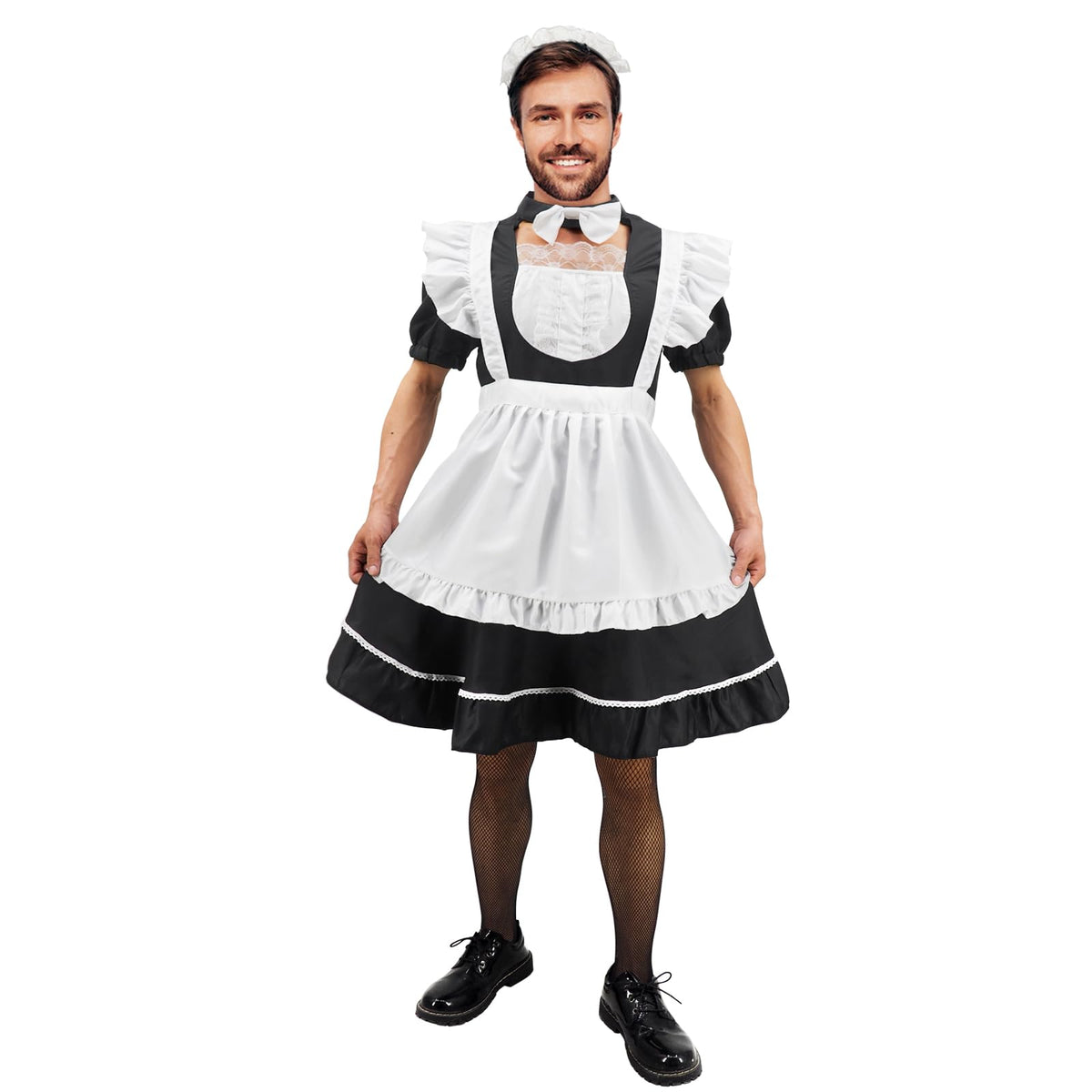 Men's French Maid Cosplay Costume Dress Suit, Big Hemline Flared Outfit, Funny Stage Performance Cosplay Set
