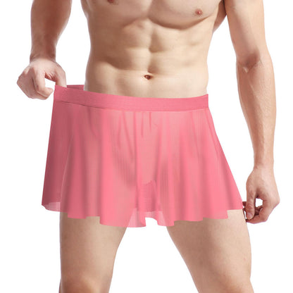 Mens Mesh Sissy Skirt Crossdressers Sexy See Through Skirts Underwear Nightclub Party Cosplay Costume (Pink)