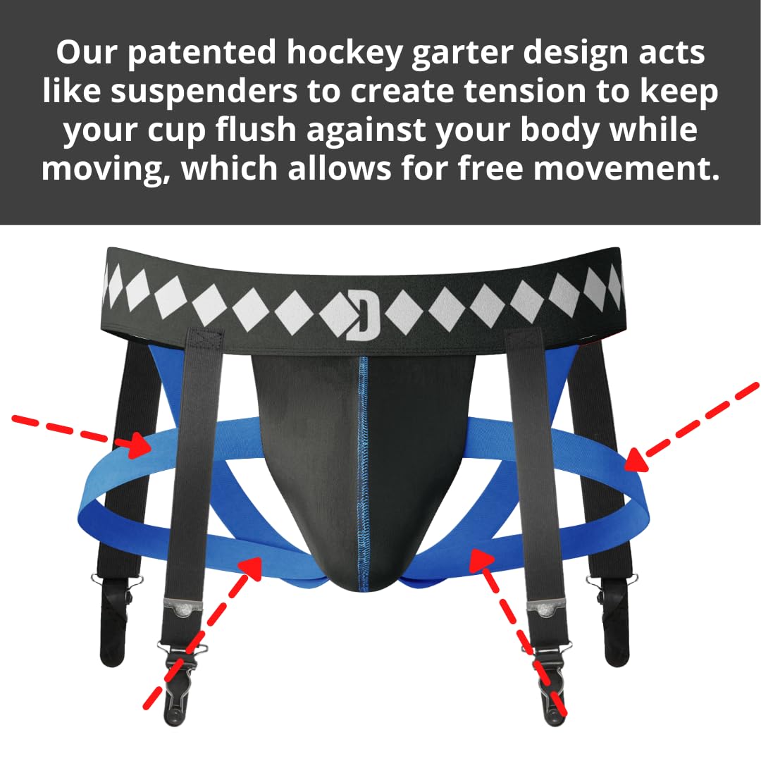 Diamond MMA 3-in-1 Hockey Garter Belt System - Complete with Athletic Cup, Garter, and Jock - Shift-Proof Groin Protection for Hockey Players & Goalies (X-Large)