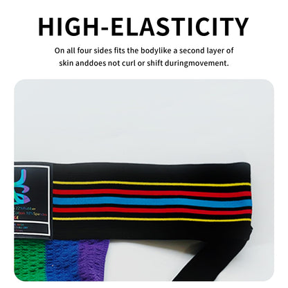 RunHero Cotton Mens Sexy Thong, Athletic Supporter Wide Band Breathable G-String Briefs Underwear for Sports or Bikini, Rainbow, L