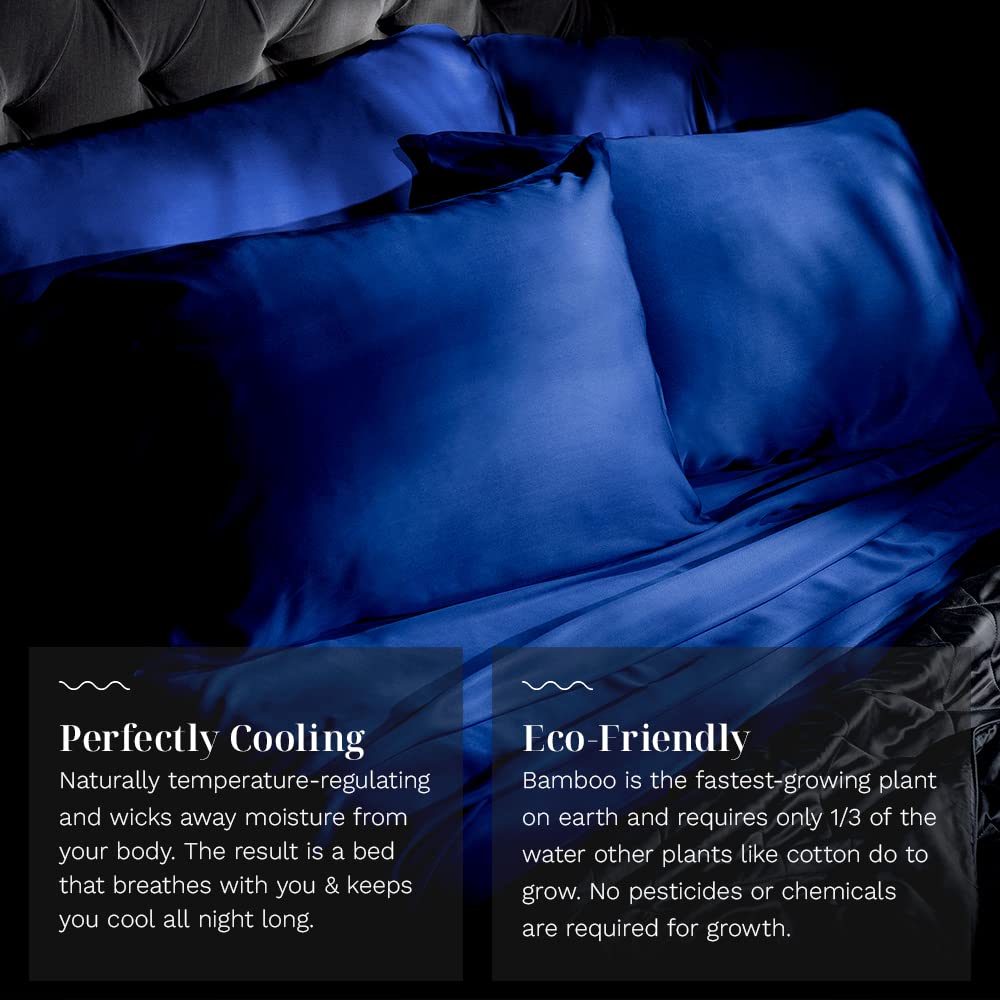 LUXOME Luxury Sheet Set | 100% Rayon (Viscose) from Bamboo | California King - Sapphire | Deep Pockets | 4-Piece Set (Fitted, Flat, 2 Pillowcases)