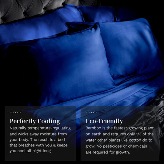 LUXOME Luxury Sheet Set | 100% Rayon (Viscose) from Bamboo | California King - Sapphire | Deep Pockets | 4-Piece Set (Fitted, Flat, 2 Pillowcases)