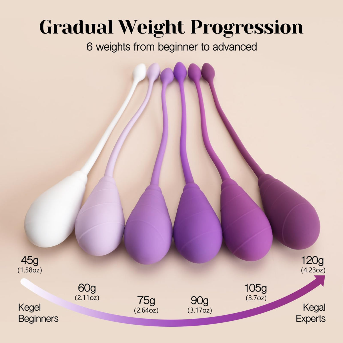 Tracy's Dog Kegel Weights System for Women - 6 Graduated Silicone Weights, Ergonomic Tapered Design, Waterproof with Storage Pouch, Olin