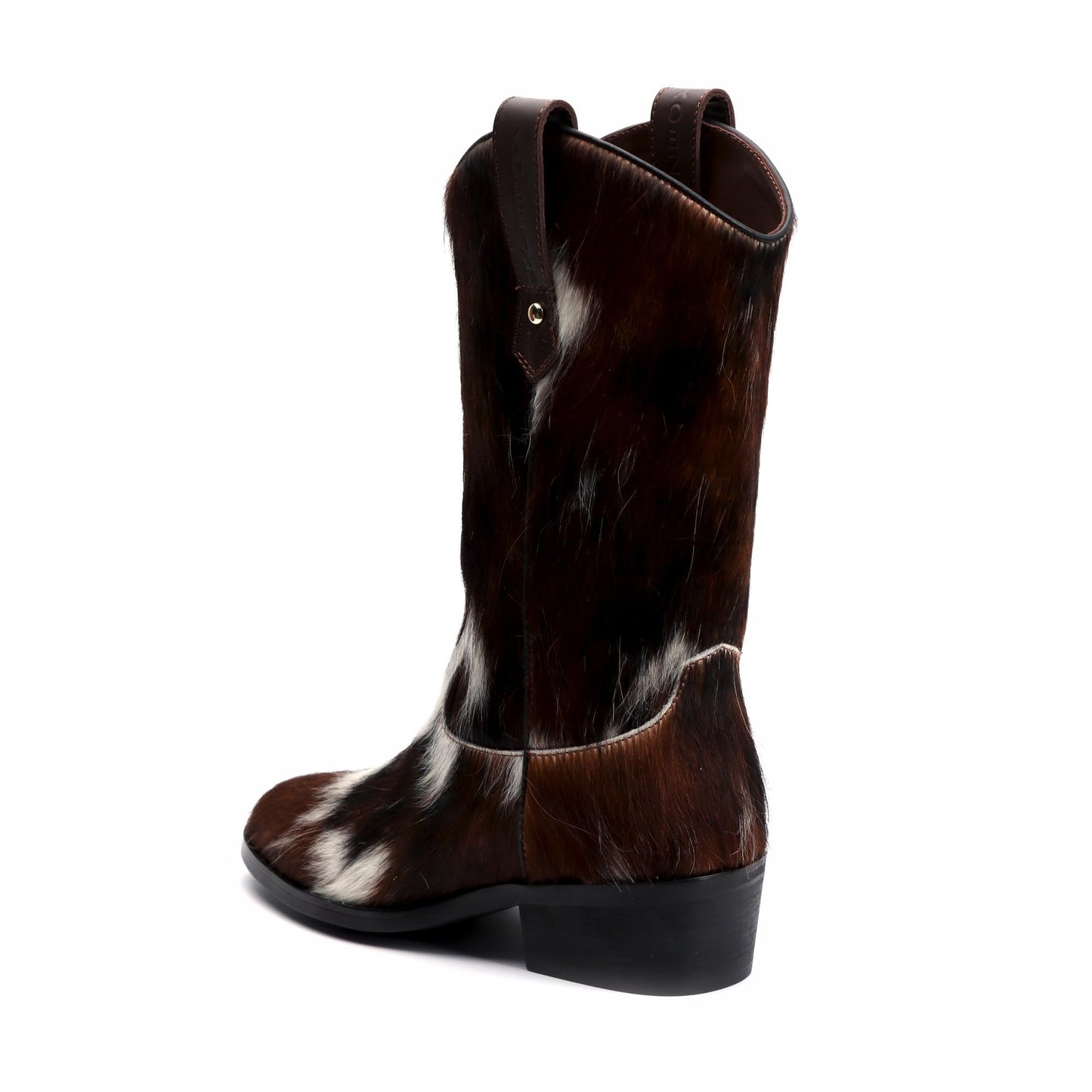 XOBZJH Women's Western Cowboy Boots – Genuine Tricolor Cowhide Leather Tall Cowgirl Boots, Mid-Calf Western Brown Boots for Women, Festival & Fall Fashion