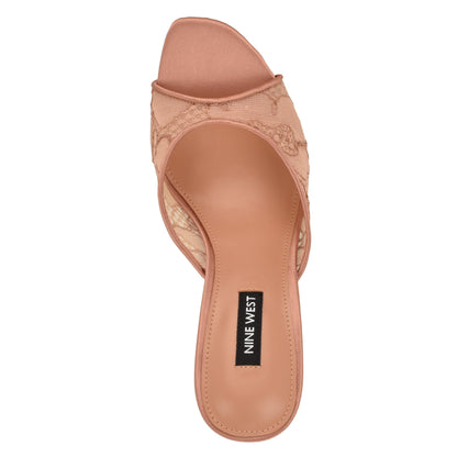 Nine West Women's Kisco Heeled Sandal, Light Natural Lace Mesh 111, 8
