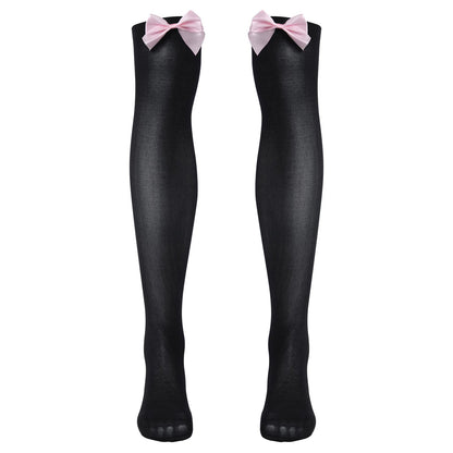 ABAFIP Men's Sissy Lingerie Skirted Garters Belt Panties Bowknot Stockings 2 Piece Crossdressing Underwear Honeymoon Valentine Nightwear set Pink-socks set One Size