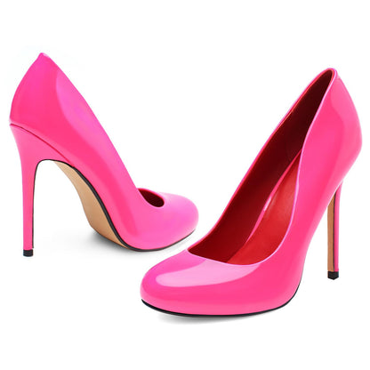 Unisex Men's Women's Round Toe High Heels Stiletto Pumps Patent Leather Heels Dress Party Shoes（Dam-G-2 Pink 15）