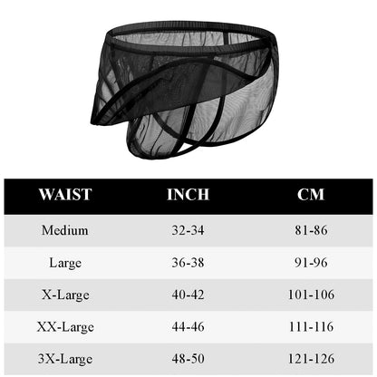 Mens Sexy Thong Low Rise See Through Underwear Mesh G-String Bikini Bulge Enhancing Ball Pouch Balck Orange 3XL