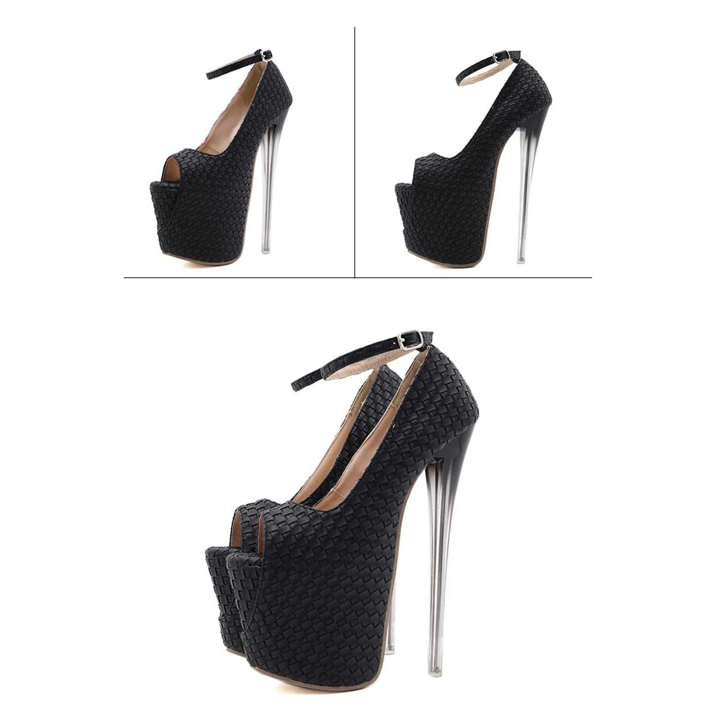 19Cm/7.48IN Women's Peep Open Toe Platform Thick Super Heel Gladiator Ankle Strap Sandals Sexy Pole Dancer Stripper Platform Heel Shoes for Wedding Party Prom Club,Black,37