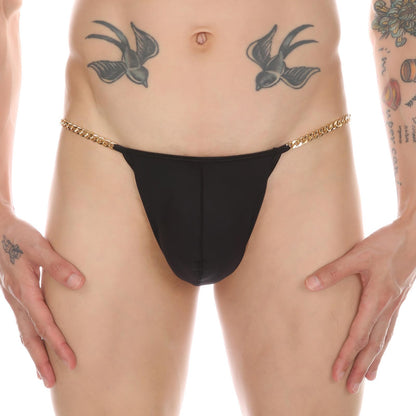 Evankin Men Sexy Thong with Metal Chains Hollow Out G-Strings Comfortable Ice Silk Underwear Bikini(White,S)