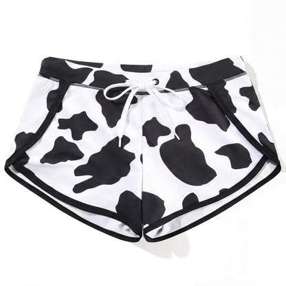 Retro Men's Short Swim Trunks, Quick Dry Bathing suit cow print