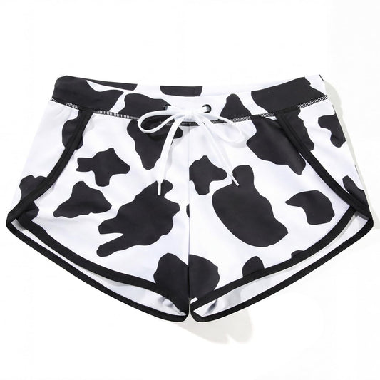 Retro Men's Short Swim Trunks, Quick Dry Bathing suit cow print